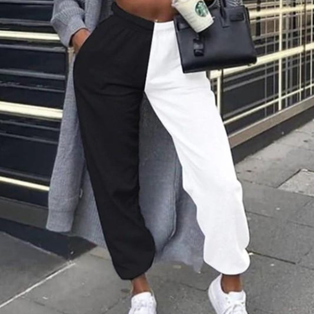 WOMENS COLOR BLOCK JOGGERS TWO TONE SWEATPANTS